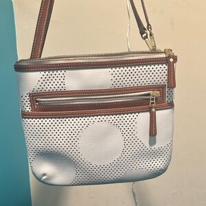 Fossil White and Brown Crossbody Bag